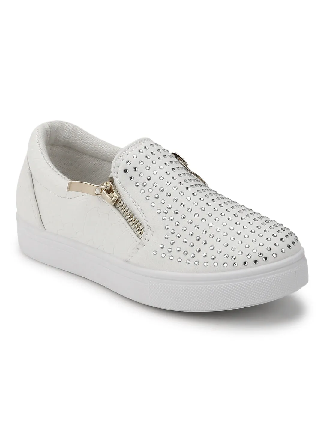 White PU Chained Slip-on Mini Sneakers